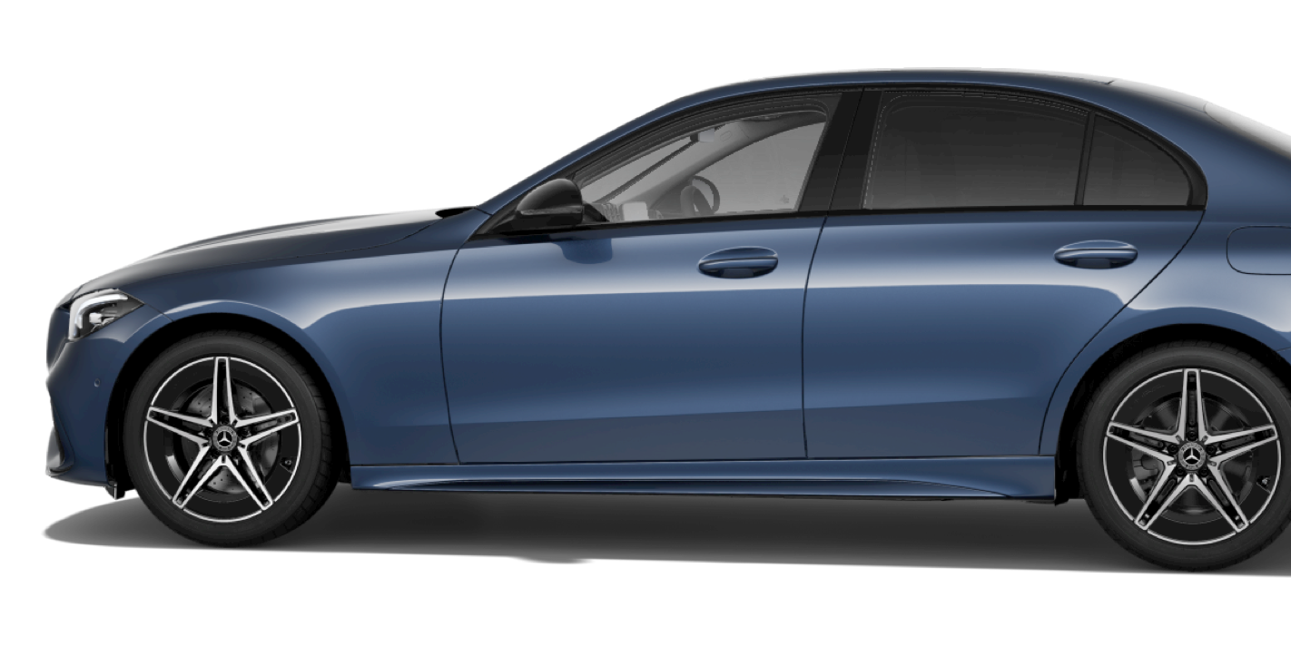 Mercedes Benz clase C 200D berlina color azul disponible en el servicio de alquiler de vehiculos mercedes benz de mobility centro rent a car